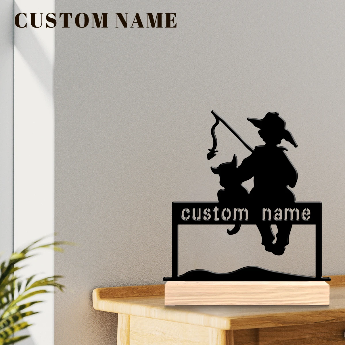 1pc Personalized Metal Artwork Custom Content Equipped with Wooden Base Suitable for Fireplaces,Study Rooms,and Offices
