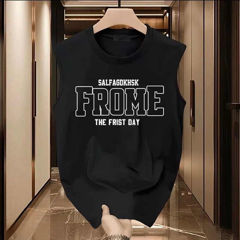 Fashion O-Neck Sleeveless Printed Letter Sports T-Shirt Men Clothing Summer New Loose Casual Tank Top Young Style Tee Shirt