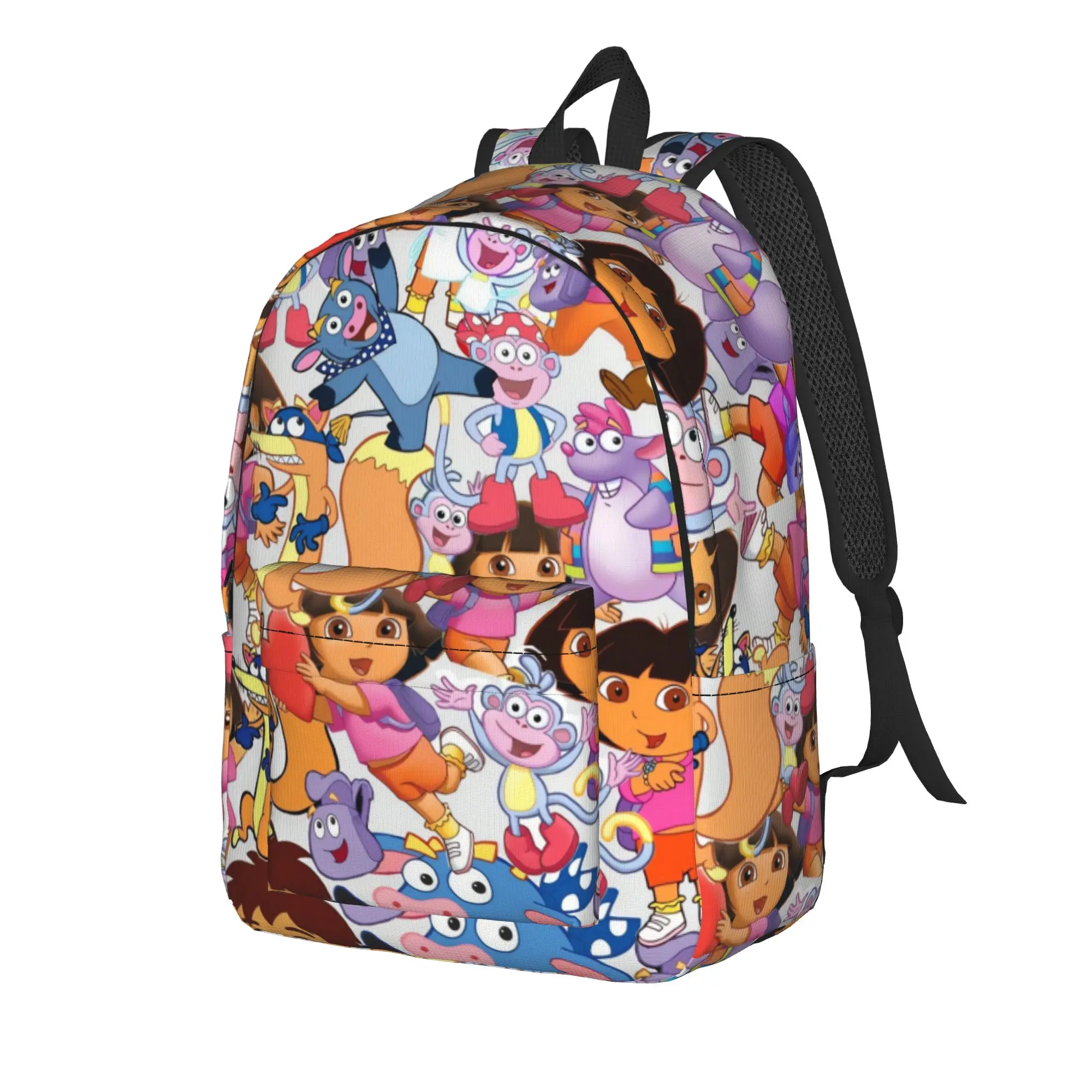 Colorful Busy Mix Collage Backpack Doras The Explorer Outdoor Backpacks Women Men Design Pattern School Bags Casual Rucksack