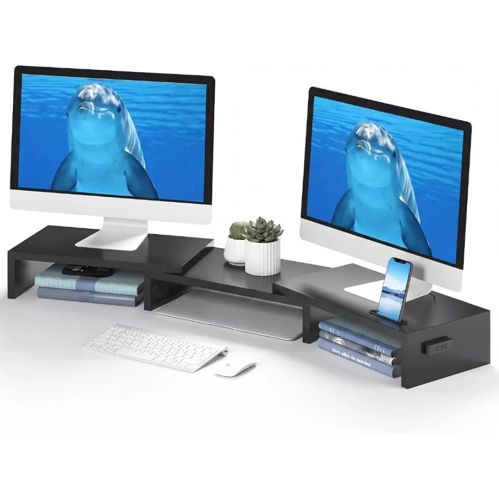 Ergonomic Wooden Desktop Organizer with Smartphone Holder, Computer Monitor Stand for PC, Laptop,Printer and Large Storage