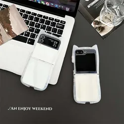 Przezroczyste etui na telefon Cute Cat Ear dla Samsung Galaxy Z Flip 6 5 4 3 Odporne na wstrząsy przezroczyste składane etui z miękkim tyłem Z Flip6