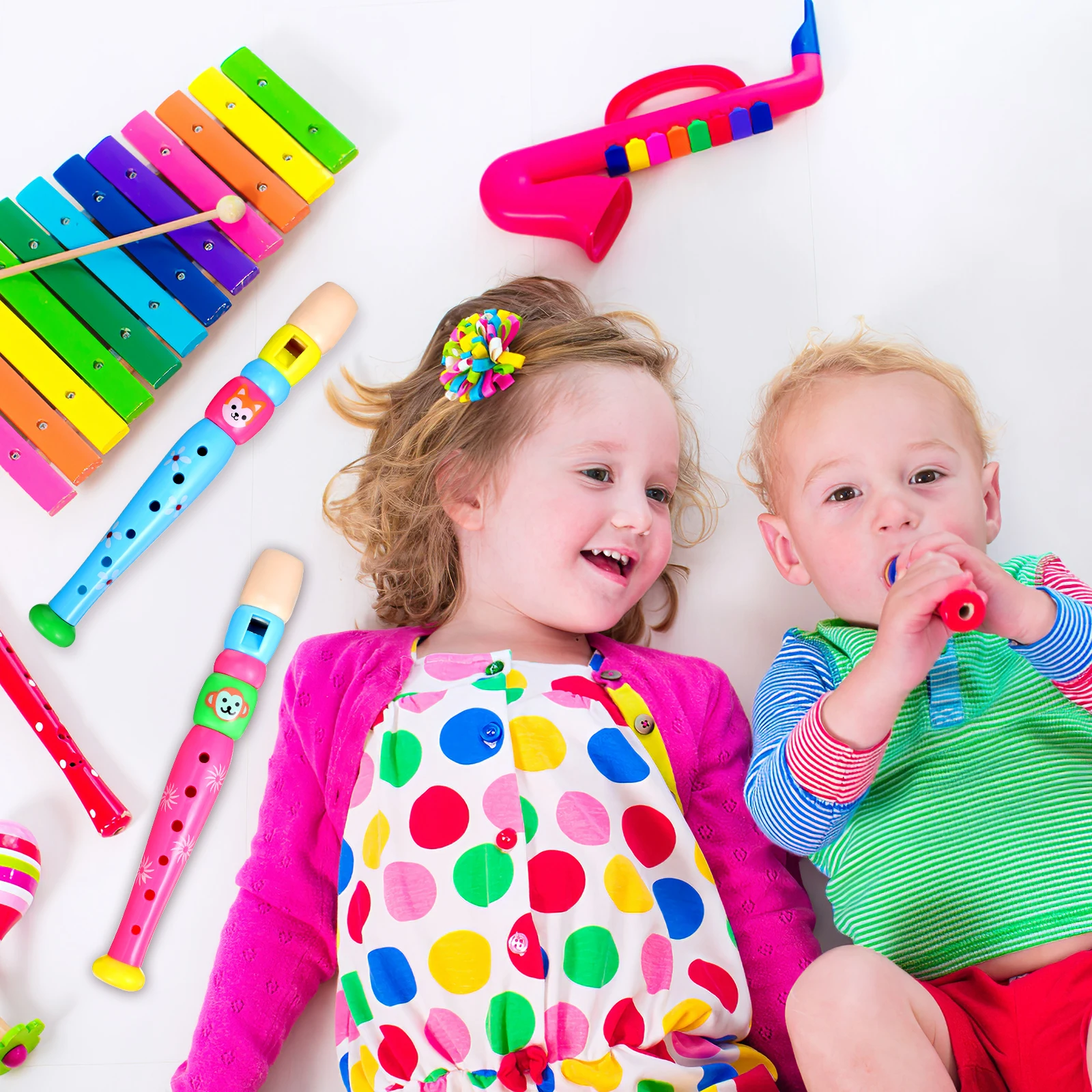 

4 pcs Six-hole Flute Instrument Plastic Kids Recorder Colorful Animal Print Musical Toys Classes Parties Students