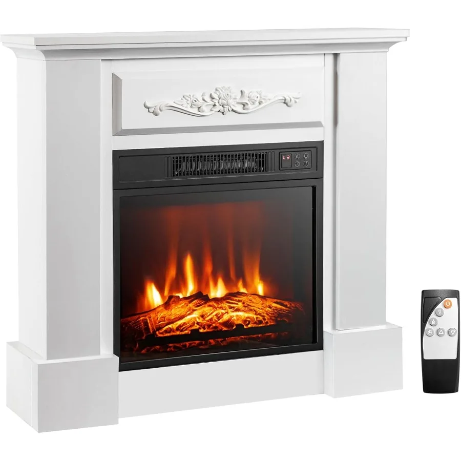 

32 Electric Fireplace with Mantel Package Freestanding Indoor Fireplace Featuring Remote Control Overheat Protection and Adjust