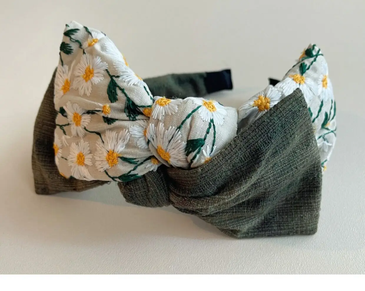 Original Handmade Double-layer Big Bow Headband Headband Mori Female Japanese Mori Daisy Jacquard Hair Accessories