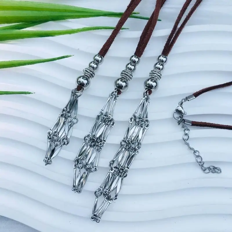 J78F Crystal Cage Necklace Empty Stone Holder Necklace DIY Jewelry Accessories