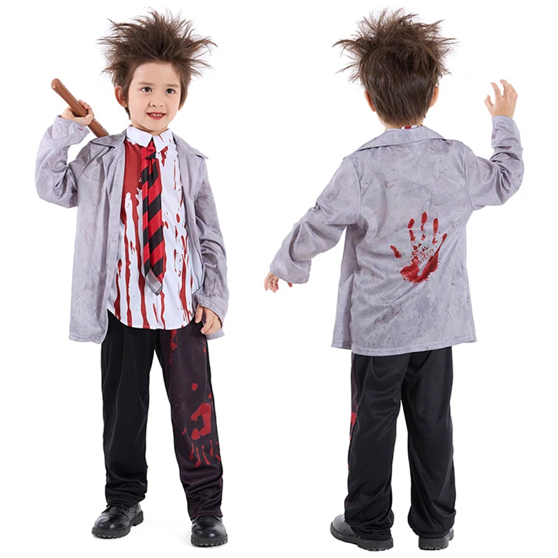 Umorden-vestido de fantasía terrorífico para Halloween, disfraz de Zombie sangriento, uniforme para niño y niña, talla 4-16T