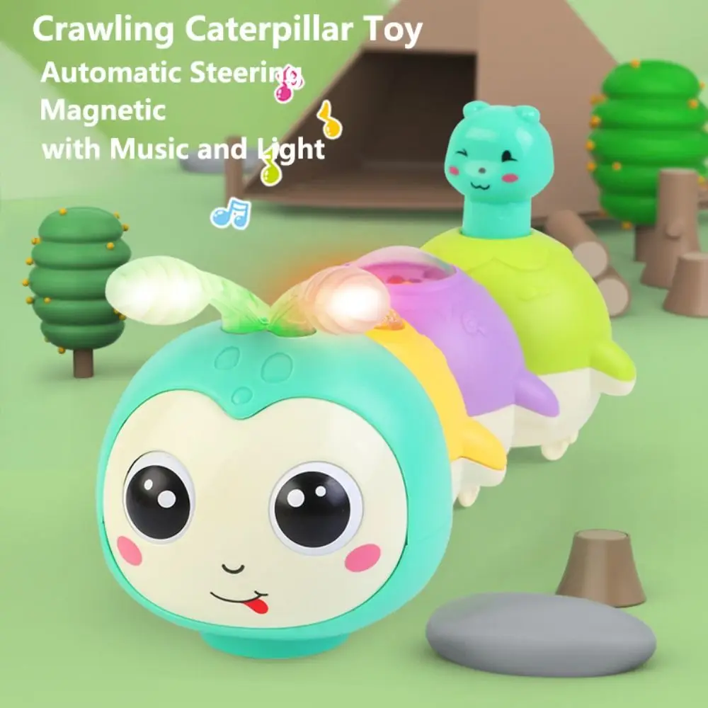 

Игрушка-гусеница Монтессори с музыкой и светом, магнитные детские игрушки для ползания, автоматическое рулевое управление, мультфильм