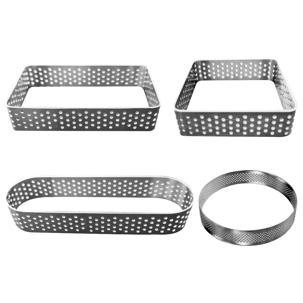 

4Pcs Stainless Steel Cake Mold Ring Set Round Square Oval Rectangle Perforated Mousse Tart Cutter Baking Tools Reusable