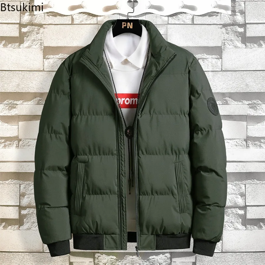 2025 Winter Men's Solid Color Stand-collar Solid-color Thickened Warm and Fashionable New Style All-match Cotton-padded Jackets