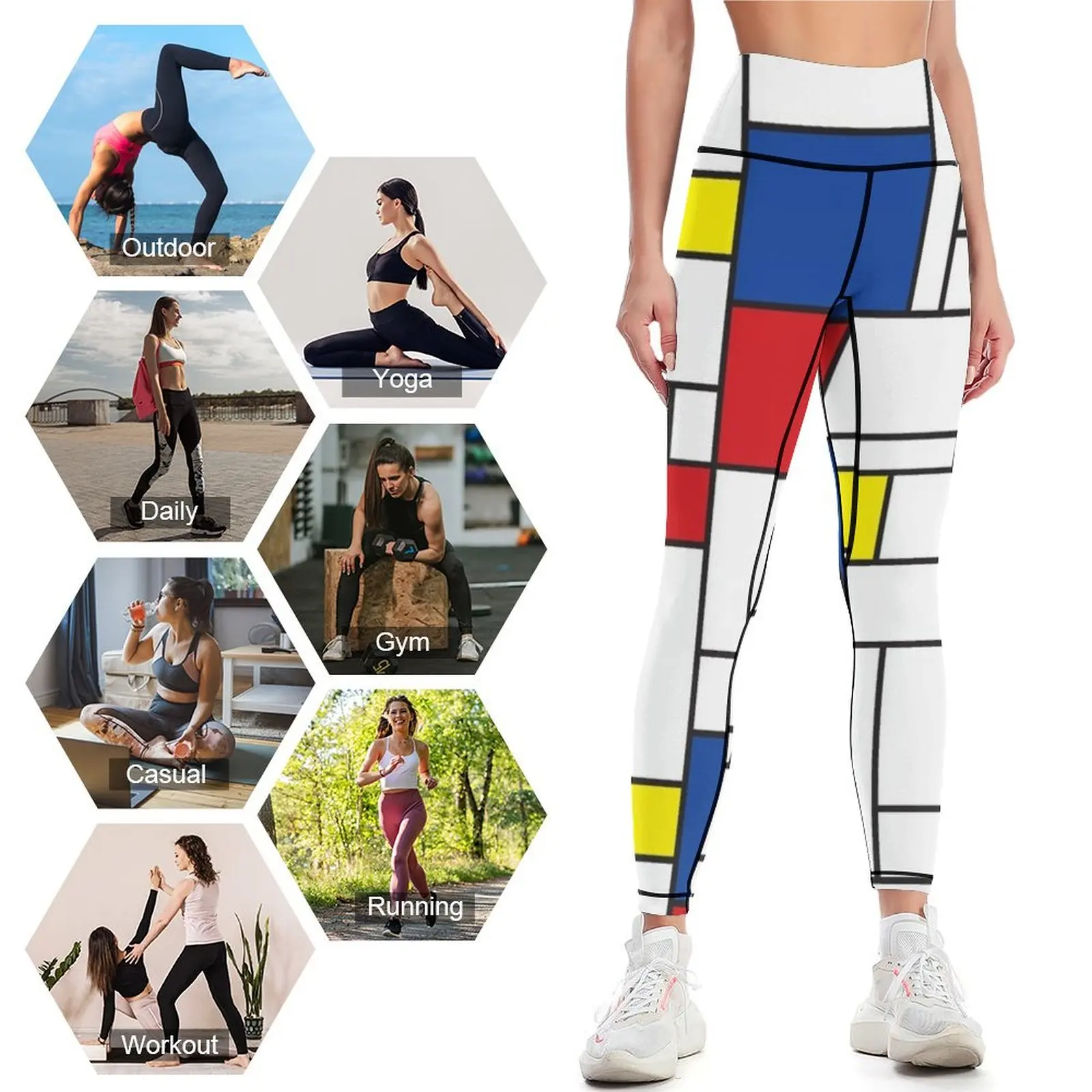 Mondrian minimalis De Stijl Modern Art II? Fatin legging Leginsy push up, pakaian olahraga wanita, legging wanita