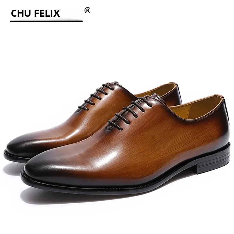 Clássico couro genuíno corte inteiro dos homens oxford vestido sapatos dedo do pé simples marca designer artesanal escritório negócios sapatos formais
