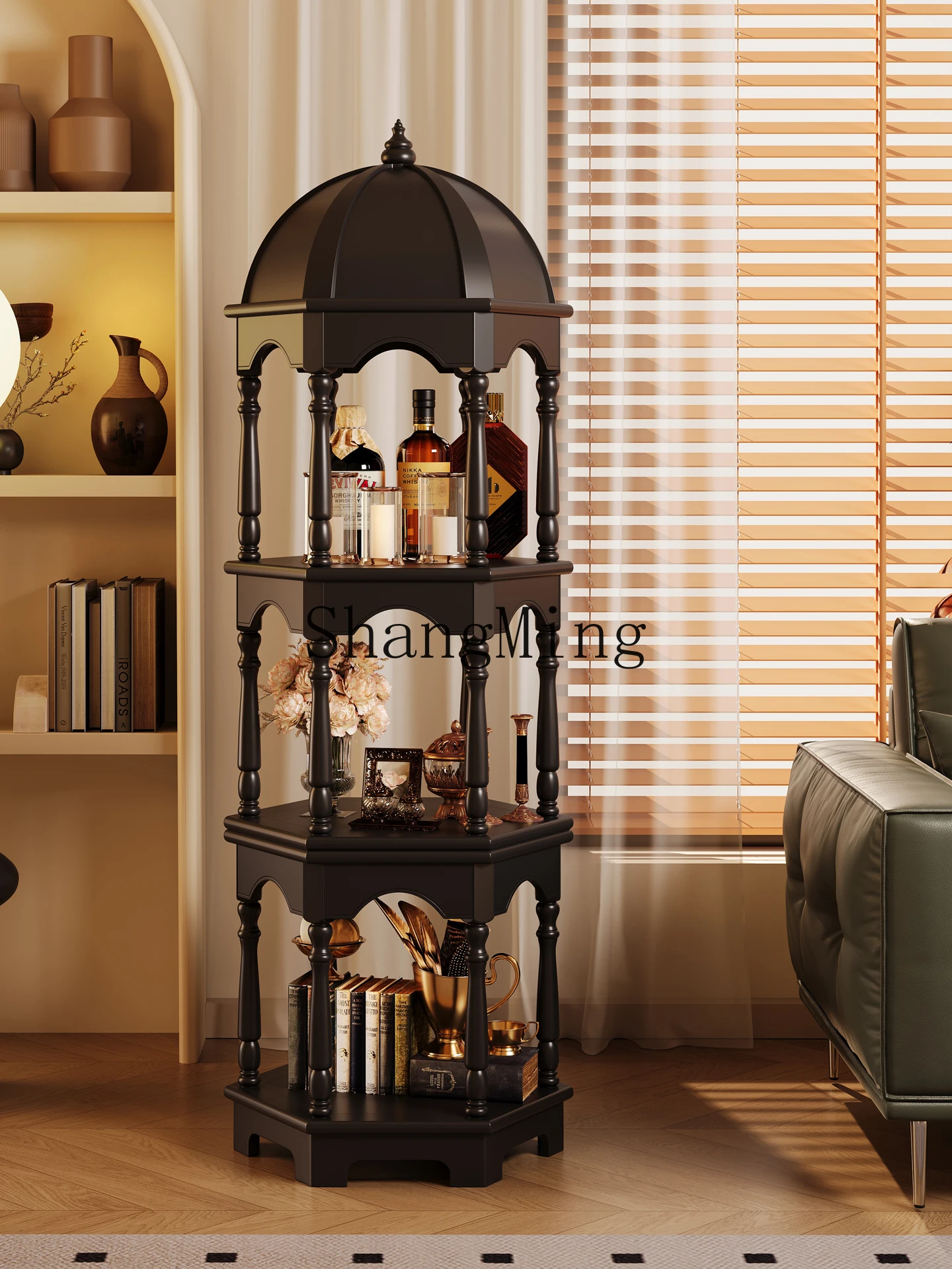 خزانة تخزين من الخشب الصلب CL، خزانة زخرفية جانبية للأريكة في العصور الوسطى