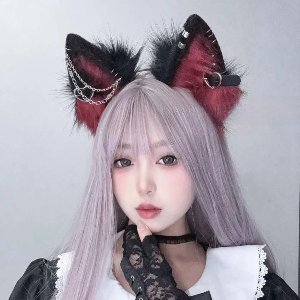 Urocza spinka do włosów z kocimi uszkami, opaska Lolita, ozdoba na głowę, opaska z zawieszką w kształcie serca, styl koreański, kostium na Halloween, cosplay dla dziewcząt.