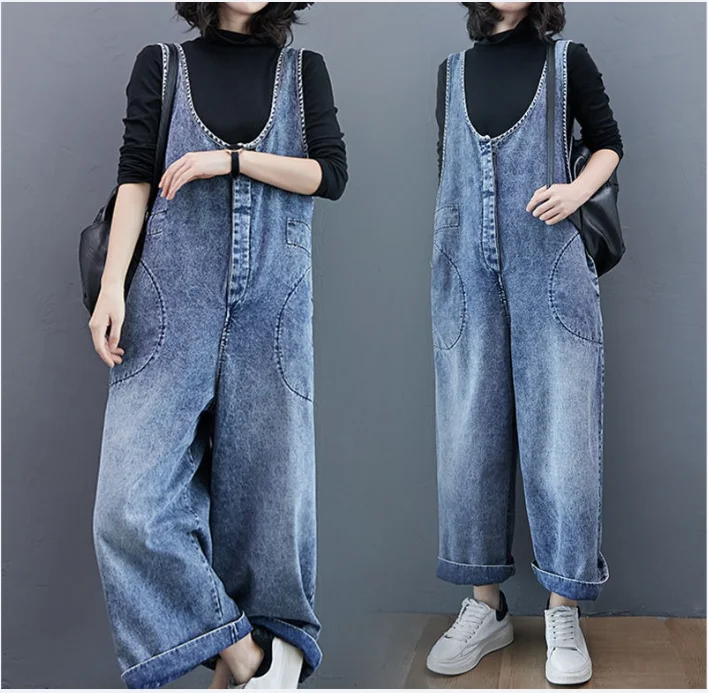 

Denim Strap Pants For women's Streetwear 2025 Spring/summer Loose Wide leg Long Jeans Fashion Casual womenDenim Jumpsuit