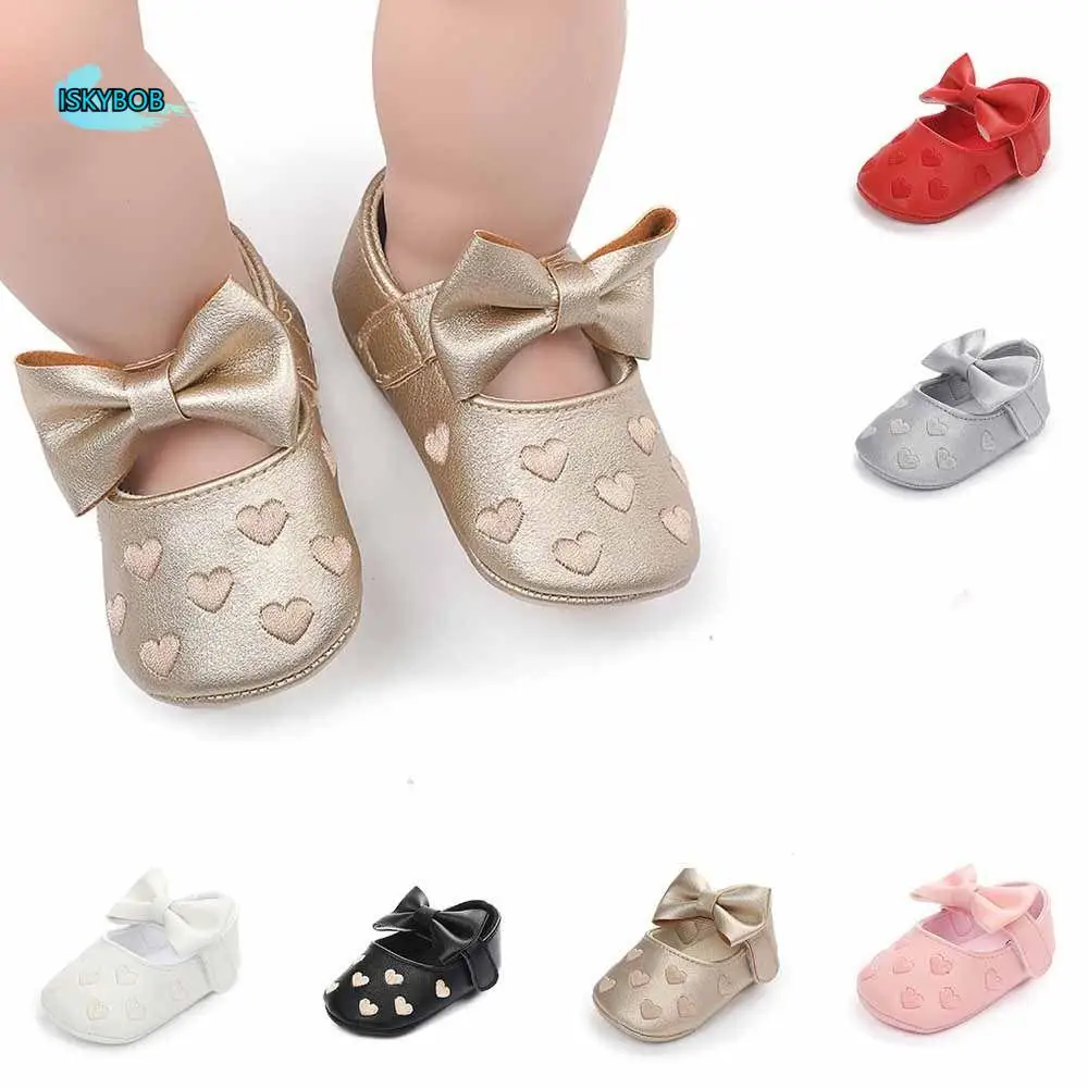 

Cute Non-slip Leather Baby Shoes Love Bow Cute Appearance Toddler Shoes Multicolor Soft Material Crib Shoes First Steps