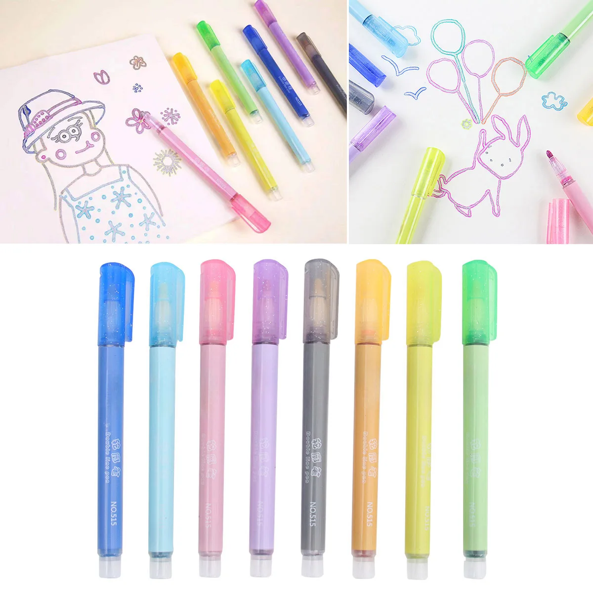 

8pcs Fluorescent Pens Highlighter Marker Pens Dual Color Outline Premium Material Smooth Writing Vivid Colors for School