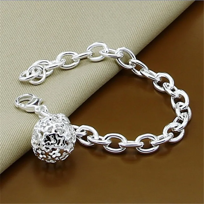 

Браслет-подвеска из стерлингового серебра 925 пробы с круглым полым шаром для женщин, очаровательные свадебные и помолвочные модные вечерние украшения