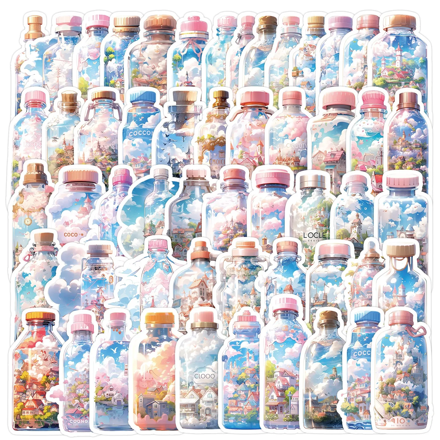 

50pcs World in A Bottle Waterproof Doodle Sticker Motorcycles Stickers, for Car Laptop Phone Case Luggage Water Bottle Cup