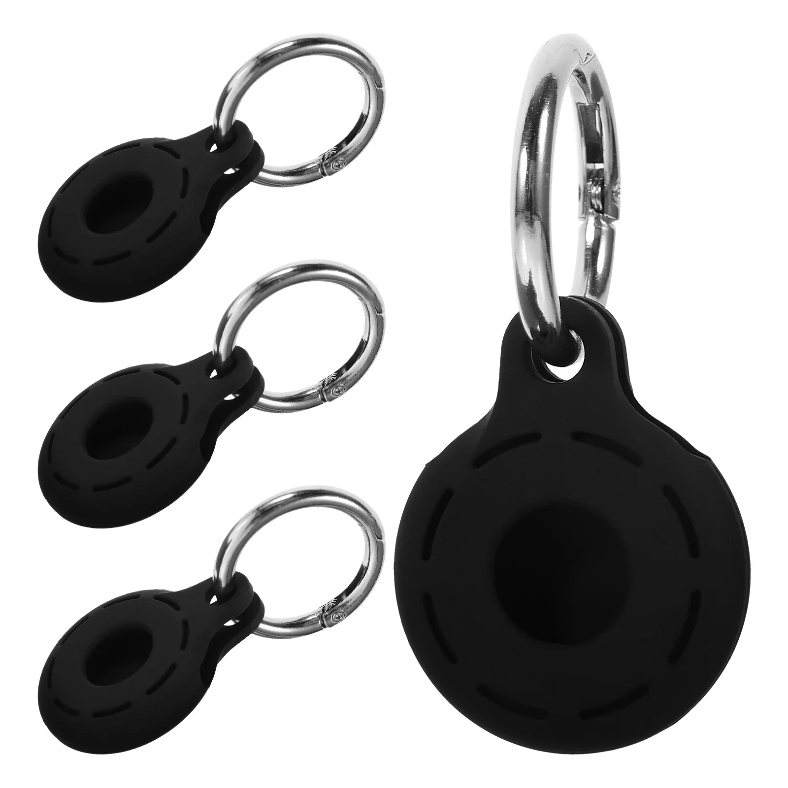 

4 Pcs Black Silicone Protective Cases for Keychain Tracer Cover Anti Lost Pet Sleeve Hanging