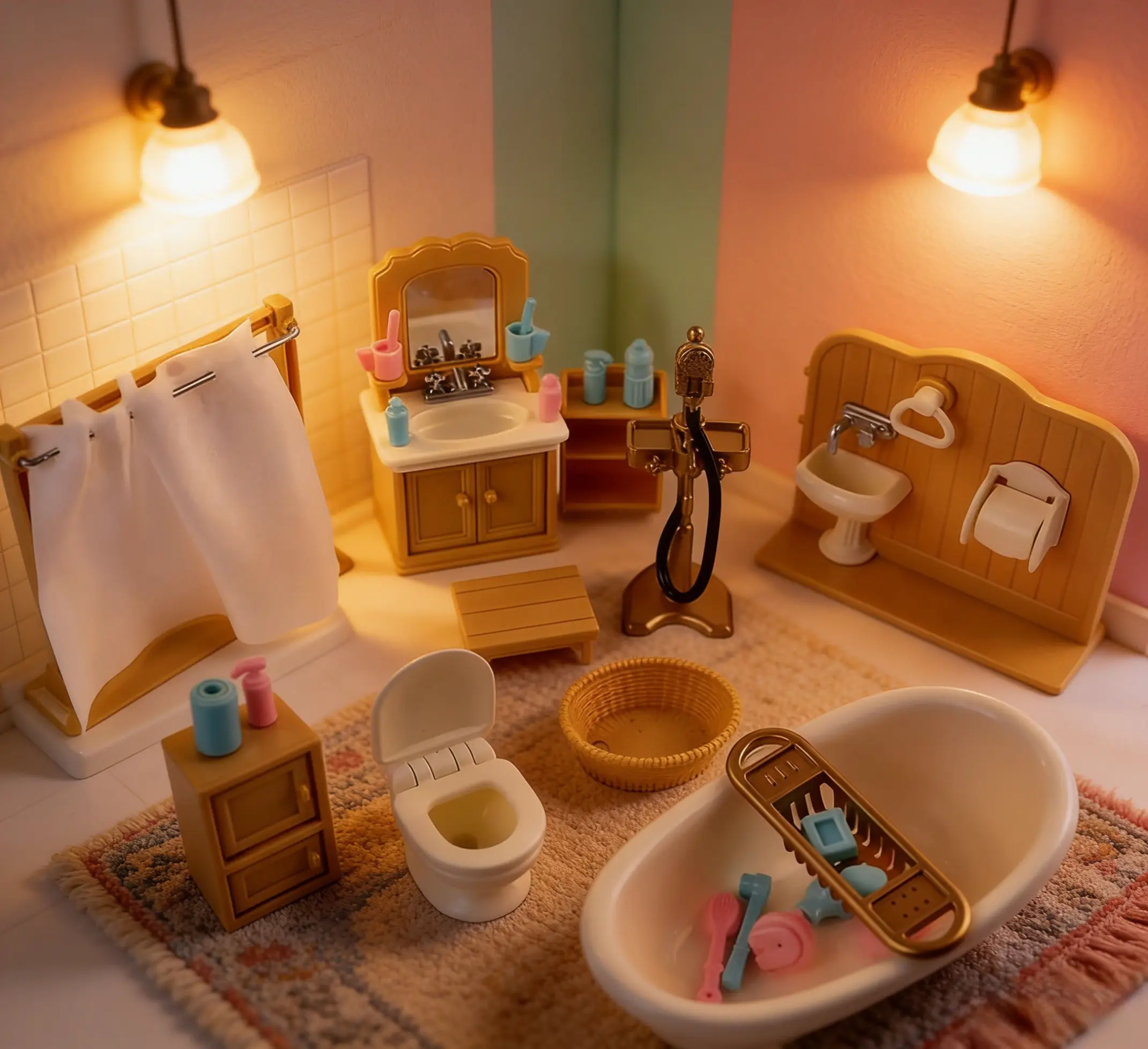 

Miniature Dollhouse Bathroom Furniture Set, Pretend Play Toy with Bathtub, Toilet & Sink,Educational Decor Accessories for Girls