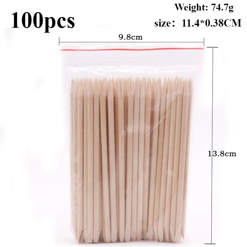 100 قطعة عصا خشبية برتقالية مسمار الفن دافعات أدوات إزالة الجلد الميت ل مانيكير باديكير جيل للأظافر العناية بالطلاء عصا #6