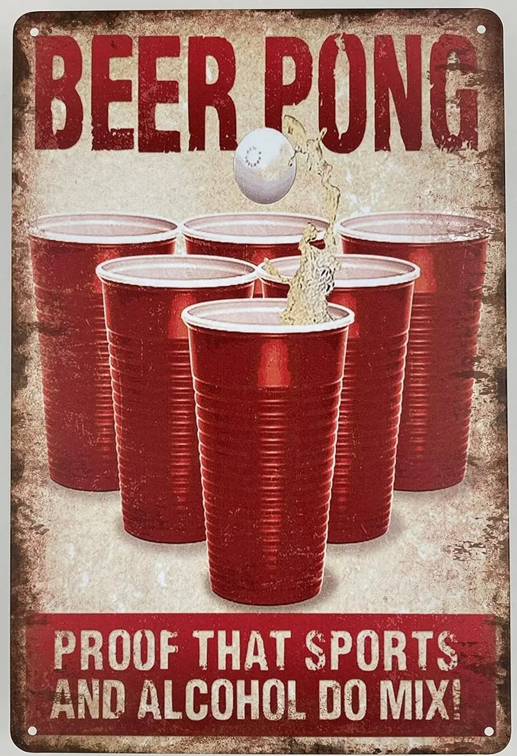 WSLHFEO Tin Metal Wall Sign | Beer Pong American Sport 8 x 12 in. | Art Poster Plaque Decoration for Home Bar Room Garage M sign