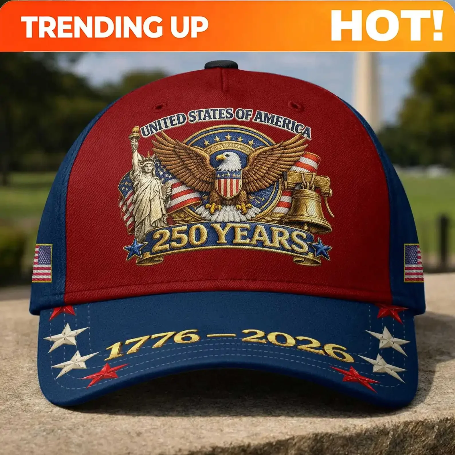 Customization United States Of America 250 Years 1776–2026 Patriotic Baseball Cap, Eagle Liberty Bell Flag Hat, 4th Of July Gift