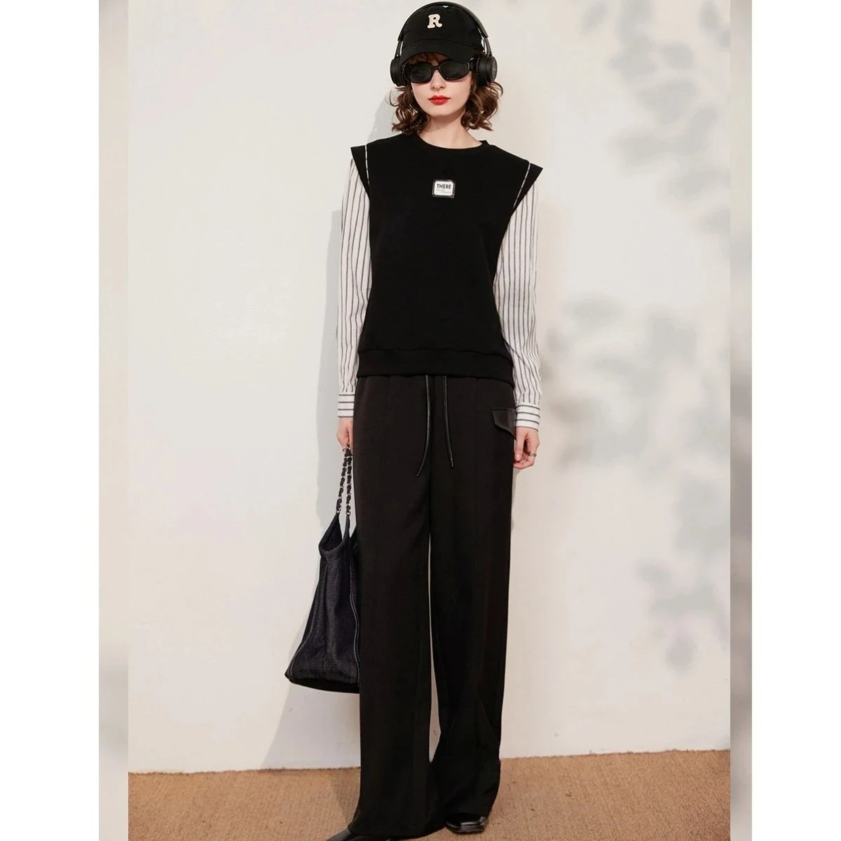 LOUISYAO Casual Striped Round Neck Women's Sweatshirts 2025 Spring Autumn Splicing Long Sleeve Hoodie Fake Two piece Tops