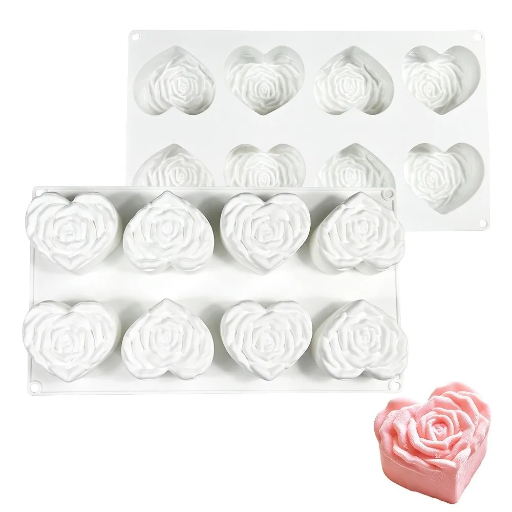 New Heart Shaped Mousse Cake Mold Nonstick Rose Silicone Cake Mold Cake Baking Chocolate Mold Wedding Dessert Tools