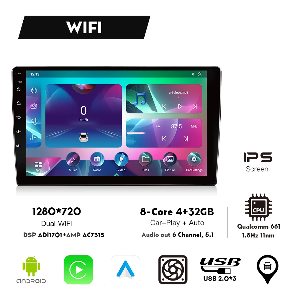 Bingfan Qualcomm 4250 WIFI 4G/WIFI 9/10 Inch Universal DVD Player DSP Wireless Carplay Radio Car Stereo GPS Navigation