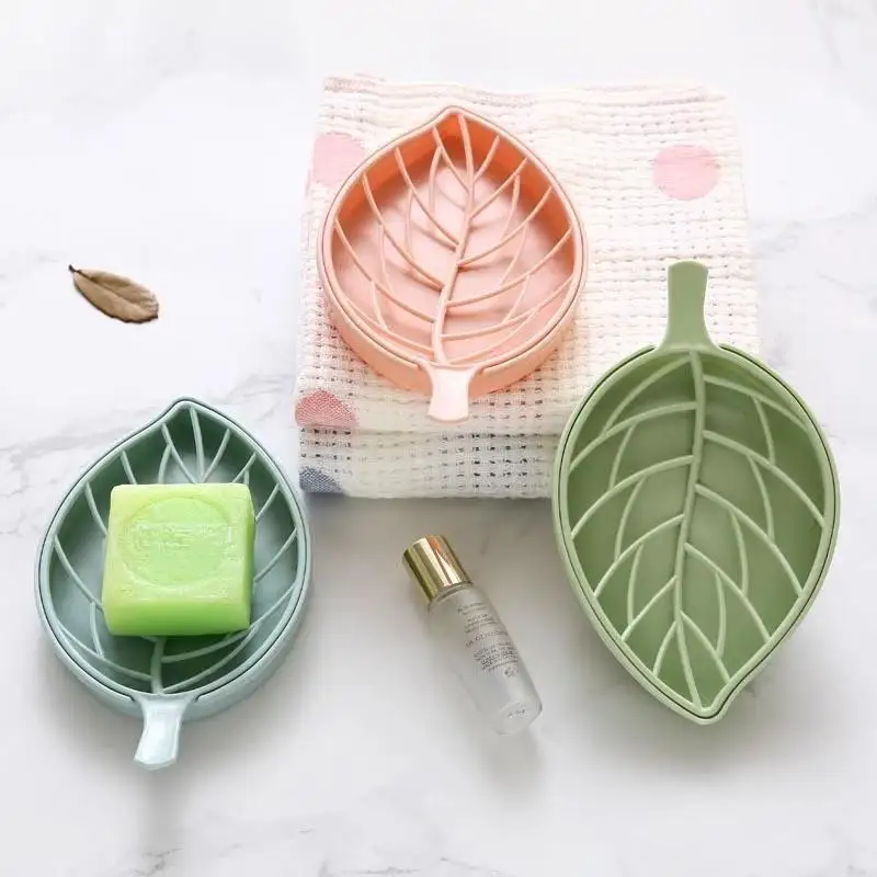 Leaf-Shaped Soap Dish 2 Layers Drain Soap Box Bathroom Dish Plate Case Home Shower Soap Holder Bathroom Accessories