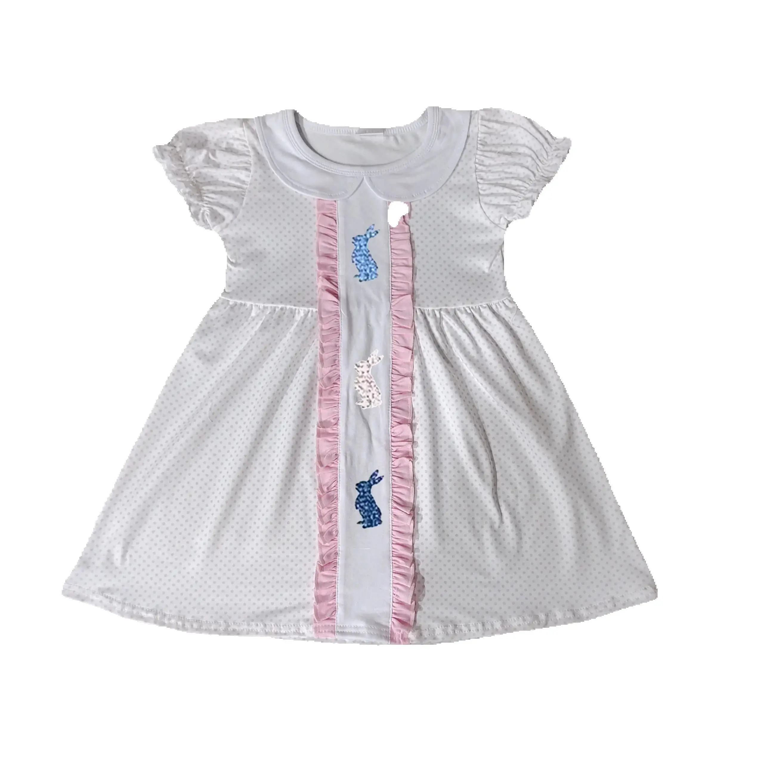 

GSD1771 pre-order toddler clothes bunny baby girl easter summer dress embroidery-real pic