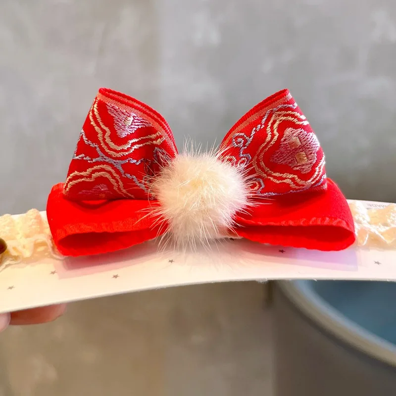 

Детские новогодние красные аксессуары для волос: повязка на голову с 3D вышивкой и бантом, милый головной убор для малышей на праздники и выступления, украшение для волос, подарки