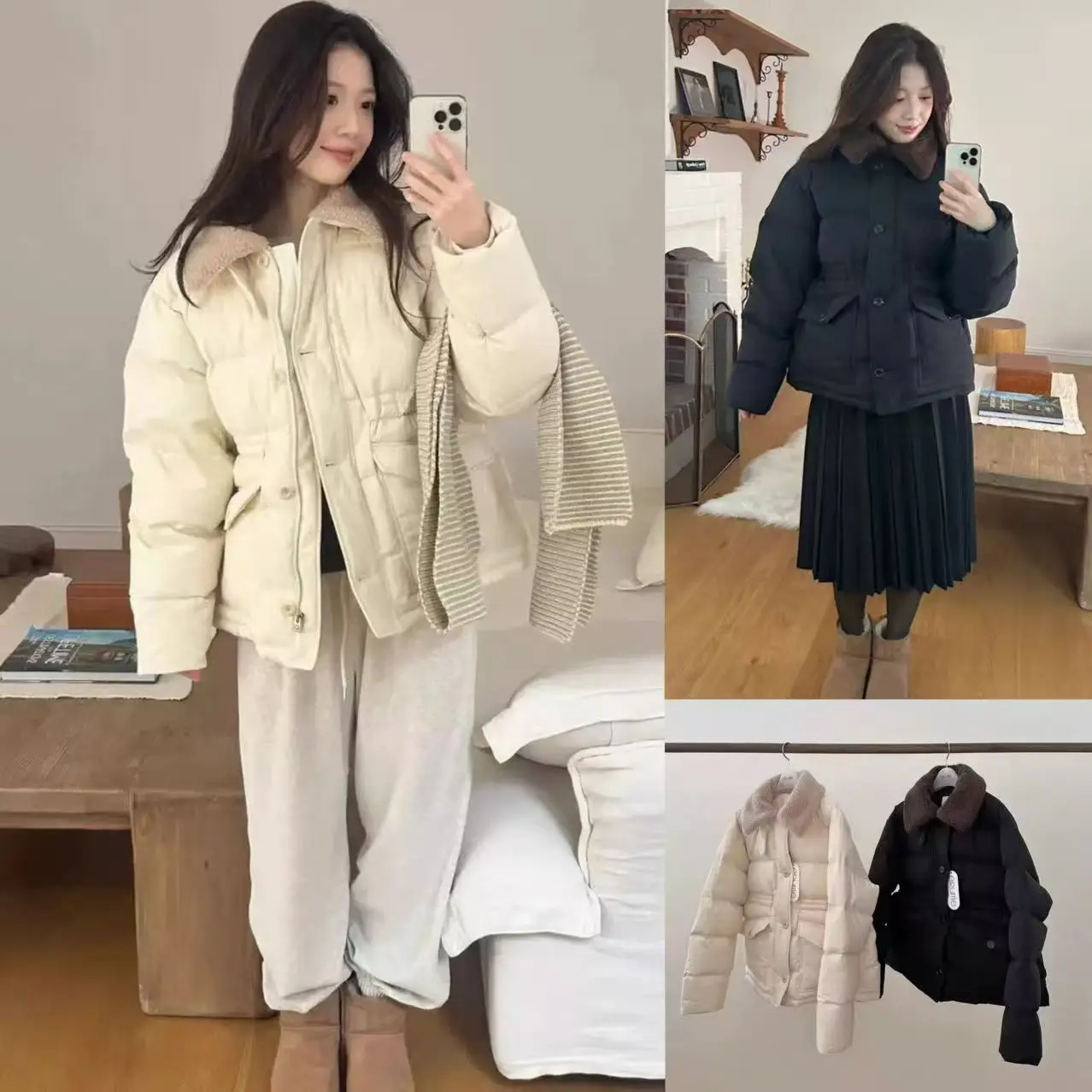 

ERUME Sweet Lamb Fur Collar 90 Du down Slimming Waistcoat Winter Puffer Jaet Outerwear Korean Sle Loose Fit Ladies Coat