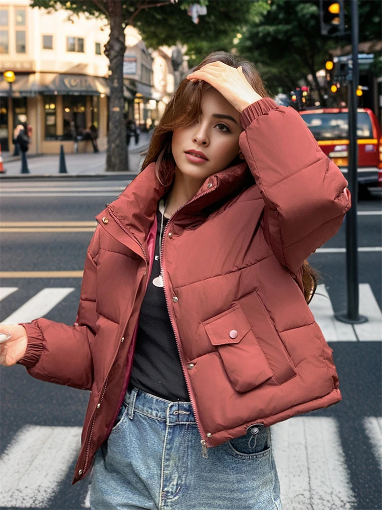 

New For Winter 2024 Short Padded Women Thicken The Sense Of Korean Design Solid Stand Collar Zipper Comfortable And Warm Jacket