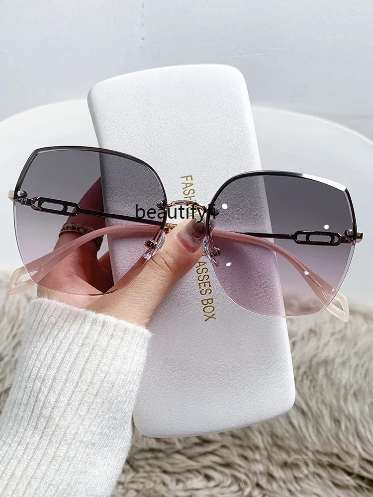 Sunglasses women's fashion big face thin advanced sense ultraviolet protection sunglasses frameless sunglasses