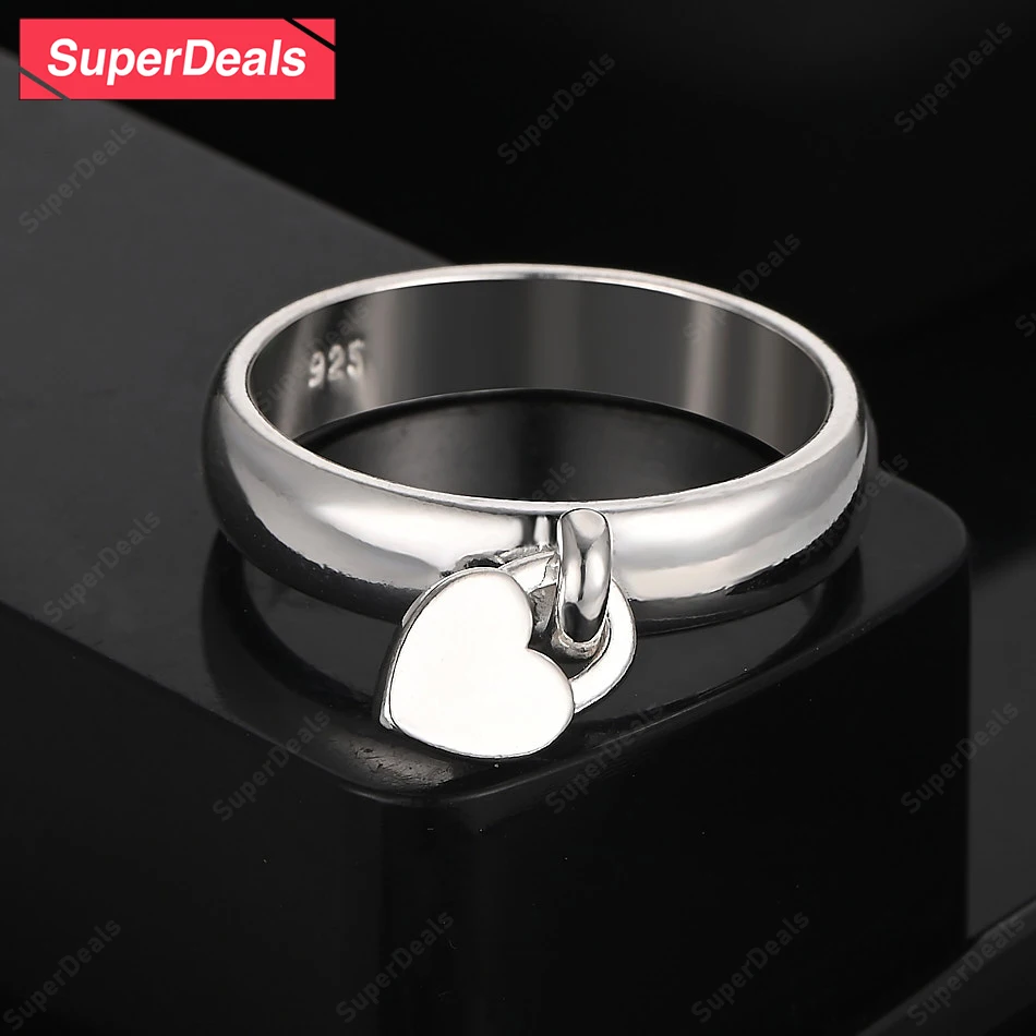 SuperDeals 925 Sterling Silver Wavy/Beads/Heart Lock/Bowknot Ring For Women Birthday Party Personalized Versatile Jewelry Gift