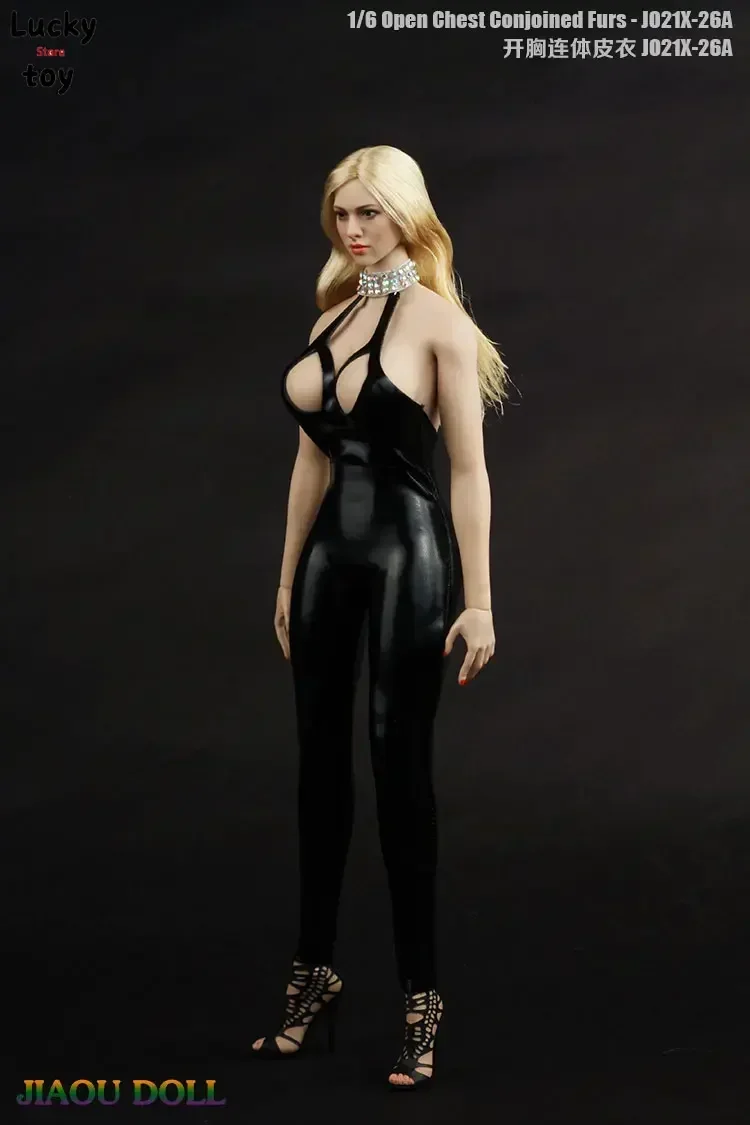 

Sexy 1/6 Scale Female Soldier Leather One-piece Garment Clothes for 12in Action Figure Big Chest Doll