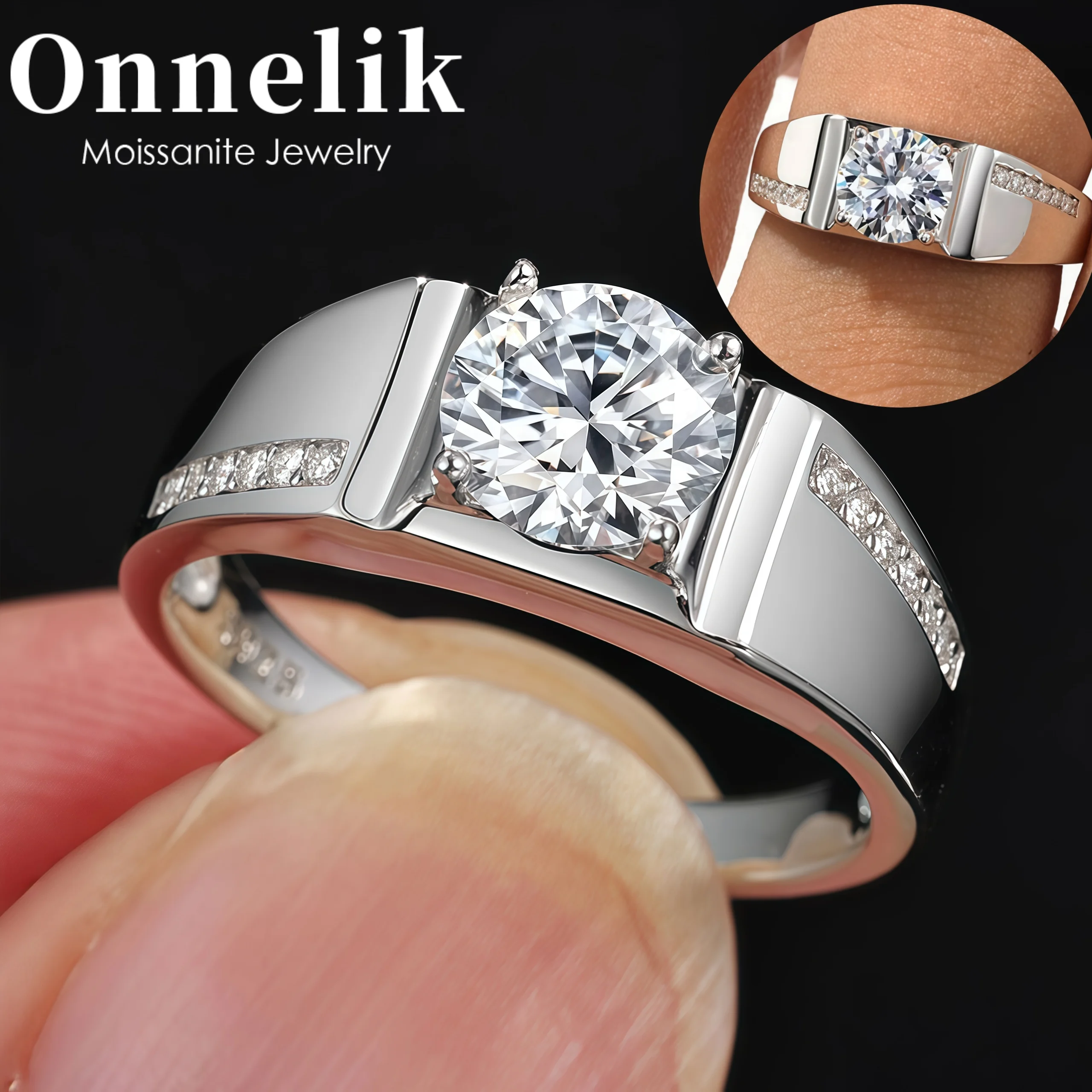 

Onnelik D Color Moissanite Ring S925 Sterling Silver Luxury Minimalist Band Jewelry for Men Wedding Birthday Engagement Gifts