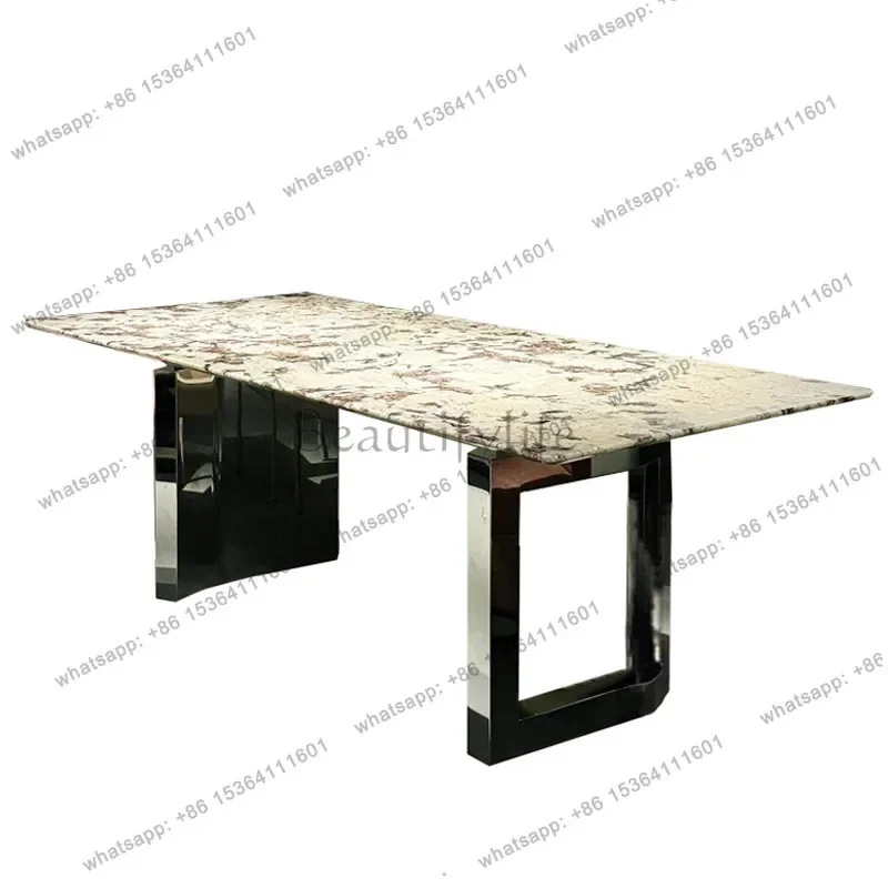 

yj58 Snow mountain orchid natural luxury stone dining table mansion large flat light luxury household marble rectangular dining