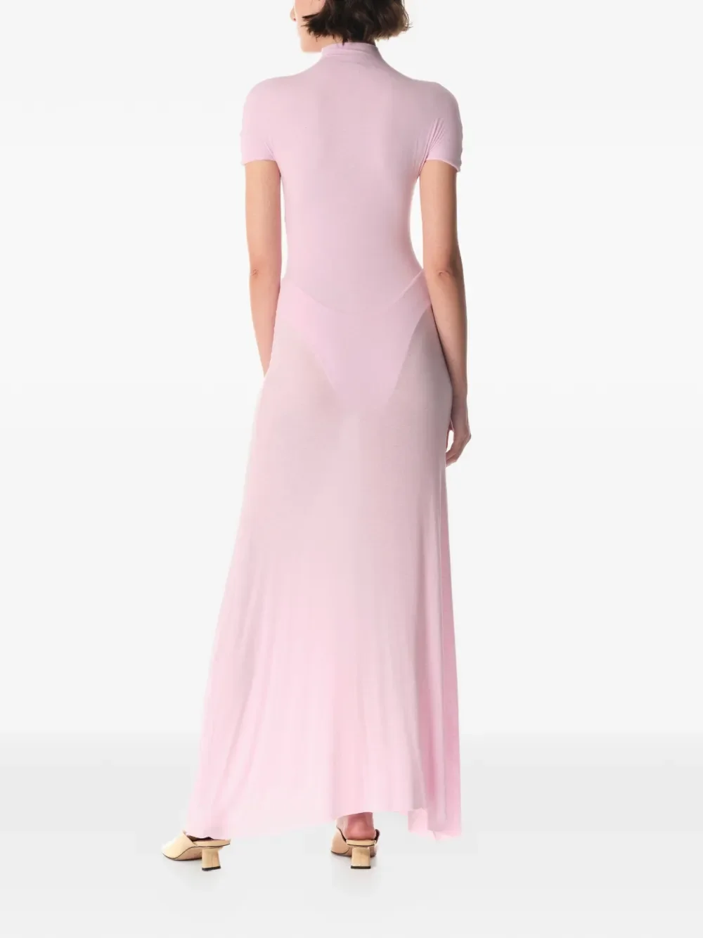 Elegant Pink Party Dresses High Collar Short Sleeve Chiffon A-line Ankle Length Evening Dress with Fashion Pearl Gown Customized image 2