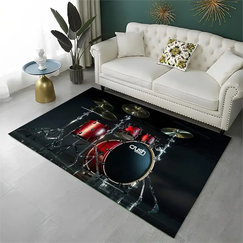 Retro Drum Set Music Instruments Drum Kit Large Area Rug Non-slip Durable Carpet for Bedroom Living Room Sofa Doormat Home Decor
