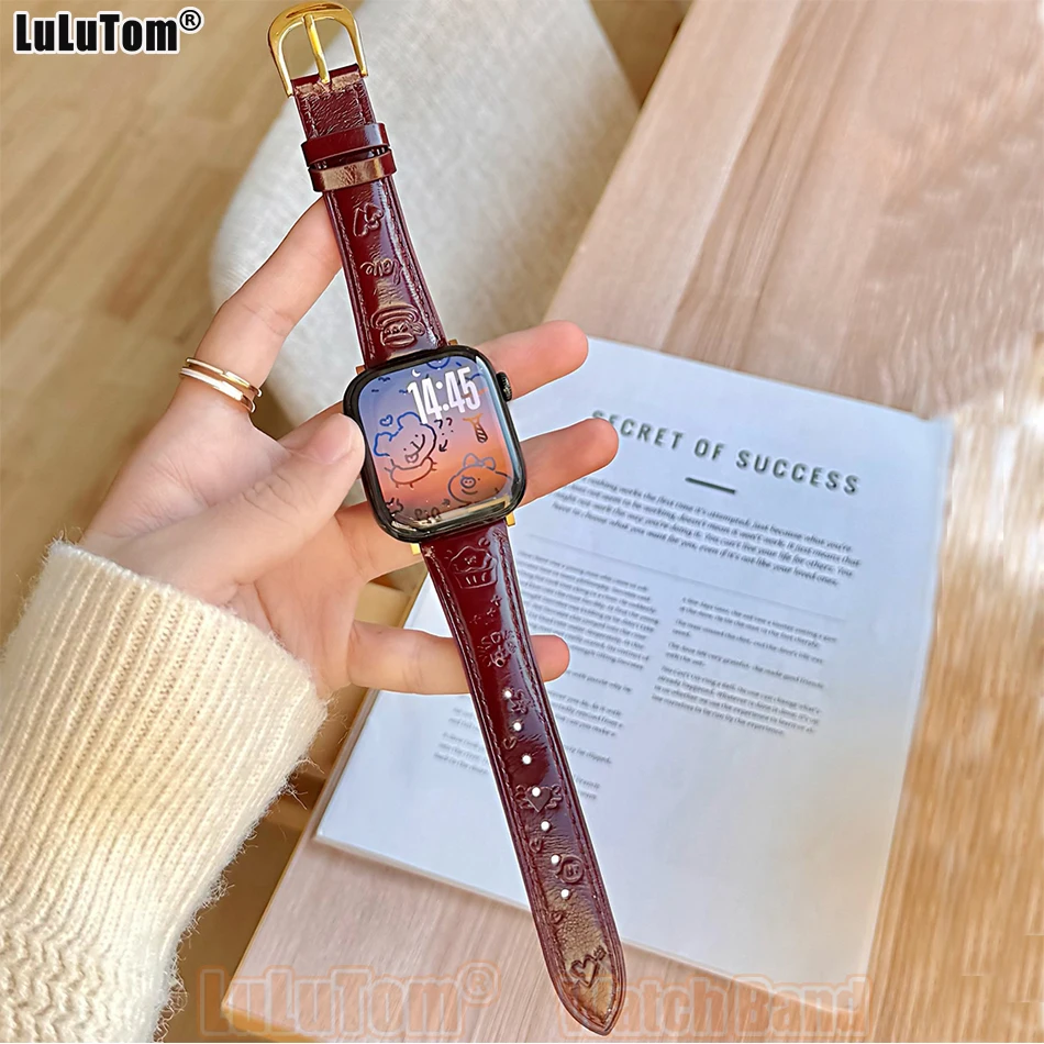 

Винтажный кожаный ремешок с маслом для Apple Iwatch Series 11, 10, 9, 8, 7, 6, 5 4 SE Ultra Watch Band 38 40 41 42 44 45 46 49 мм с принтом