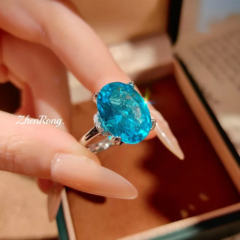 Mint Green Paraiba Pendant Necklace, Rose Gold Diamond Ring, Navy Stud Earrings Jewelry Set, Fashionable Jewelry for Ladies