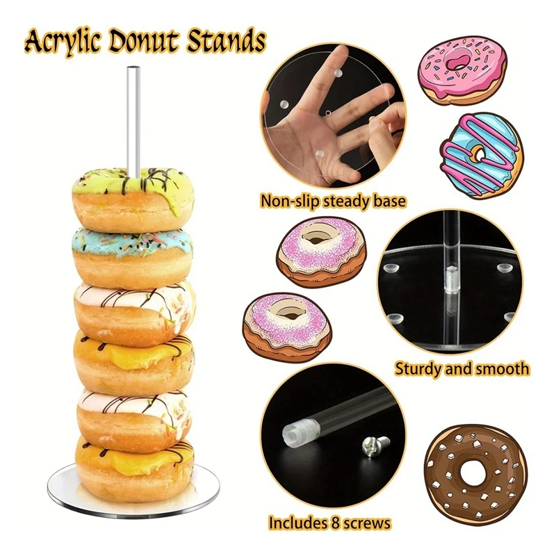 4PCS Clear Acrylic Donut Display Stand For Dessert Table, Bagel Stand Holder, For Party, Christmas, Birthday