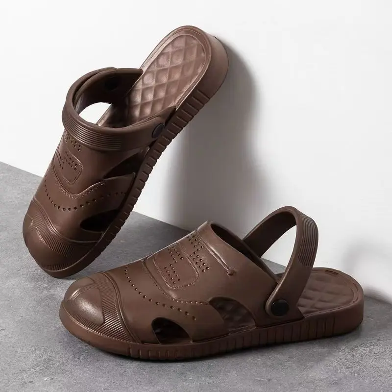 

Мужские летние повседневные спортивные сандалии Baotou на плоской подошве, нескользящие водонепроницаемые уличные пляжные сандалии двойного назначения на мягкой подошве, тапочки