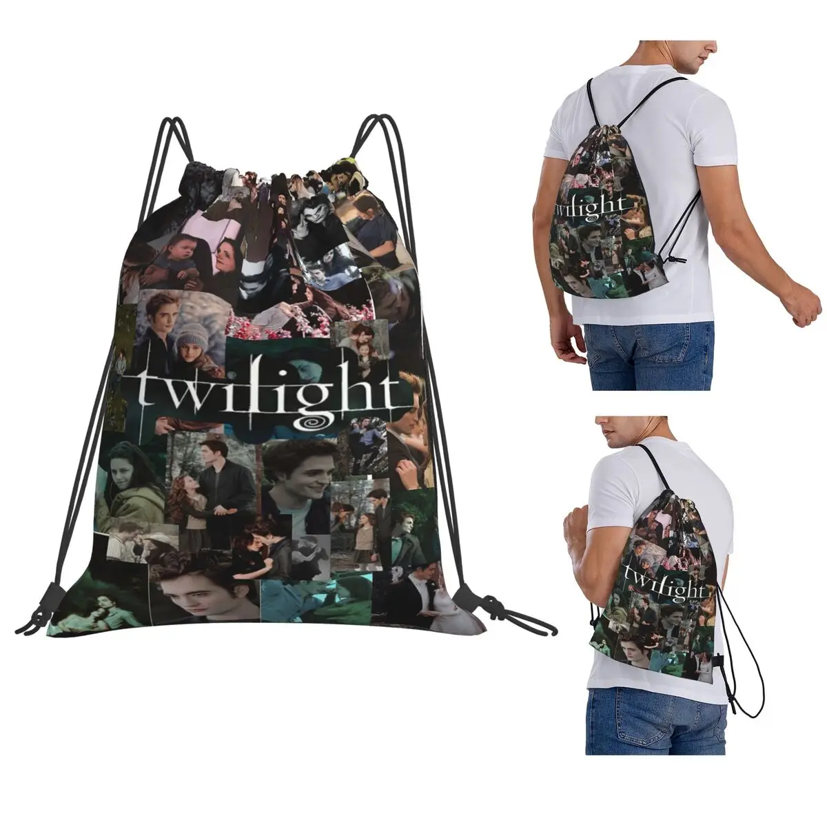 Edward Cullen Twilight Backpacks Multi-function Drawstring Bags Shoes Bag Book Bags for Man Woman School