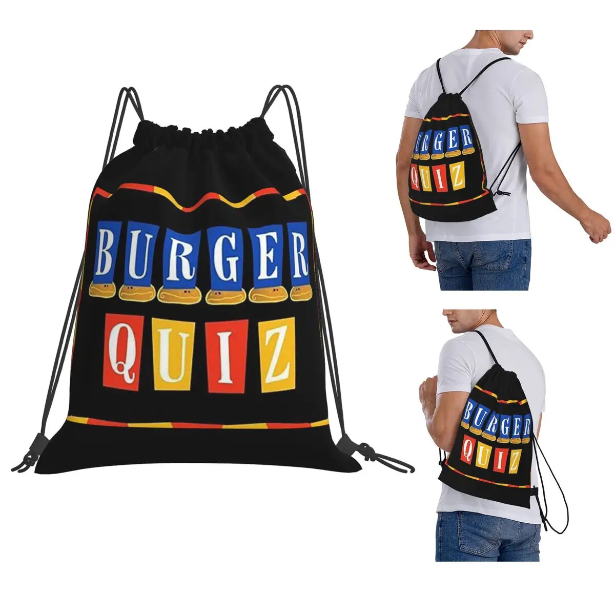 Burger Quiz New Logo Backpacks Fashion Drawstring Bundle Pocket Sports Bag Book Bags for Travel School