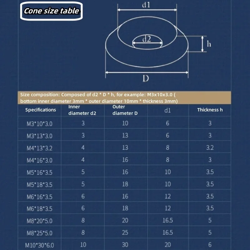 A2/304 Stainless Steel Conical Washer Solid Countersunk Flat Washer Bowl Washer M3M4M5M6M8M10