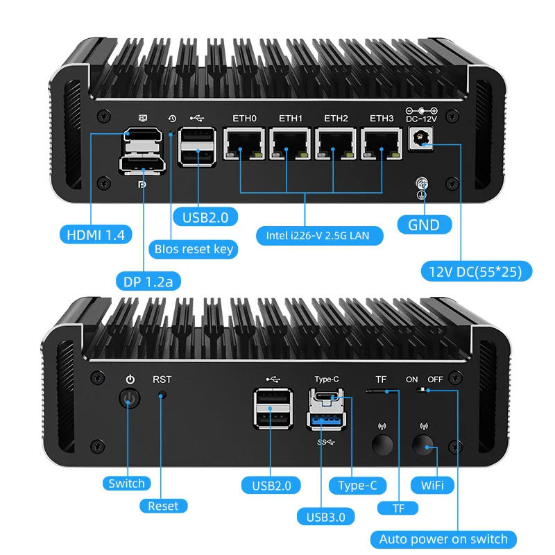 12th Gen Intel Celeron J6413 4x i226-V 2.5G LAN 2 * NVMe 2 * SATA Firewall bez wentylatora Mini PC miękki Router Proxmox komputer ESXi AES-NI